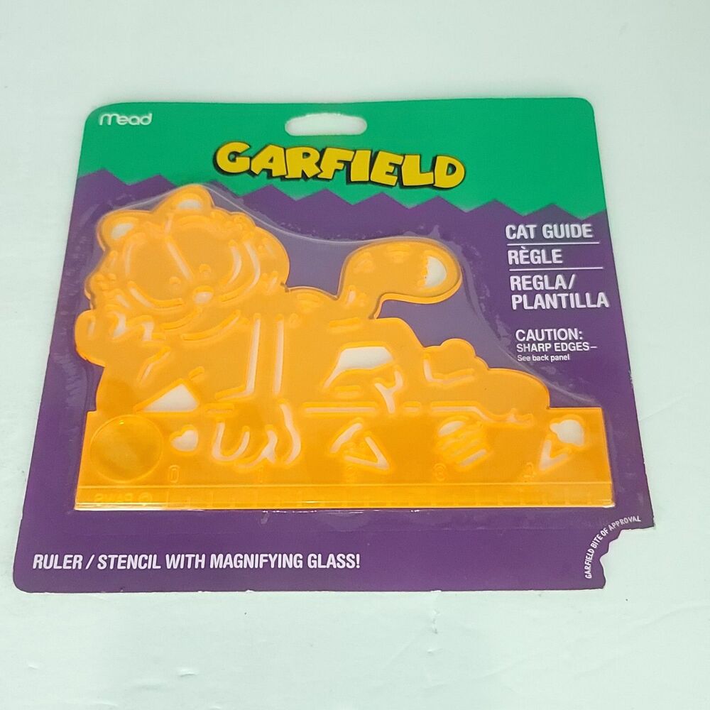 Garfield Cat Guide Ruler stencil With Magnifying Glass Brand New Mead